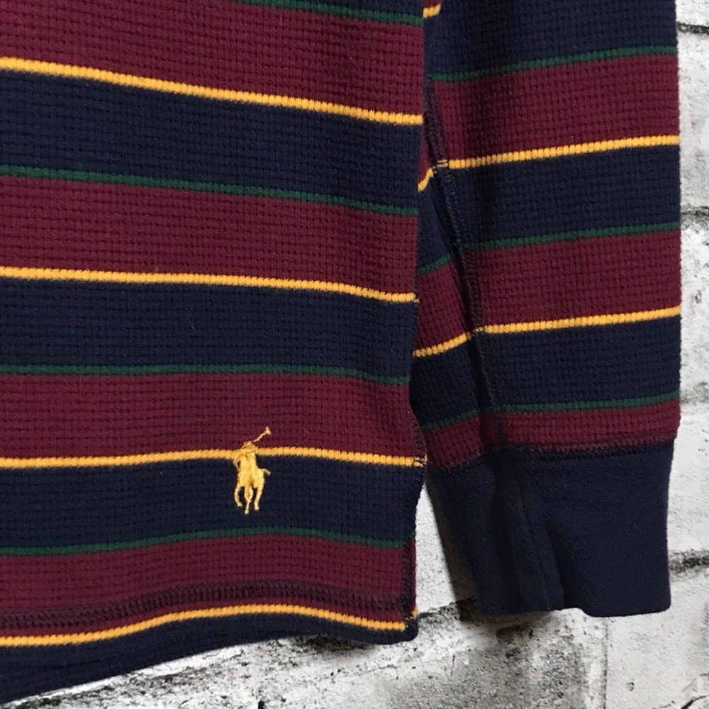 Polo Ralph Lauren Waffle Striped Long Sleeve Crewneck Navy Burgundy - Picture 3 of 4